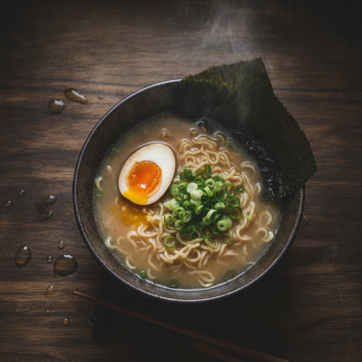 Bowl of miso ramen seen from above