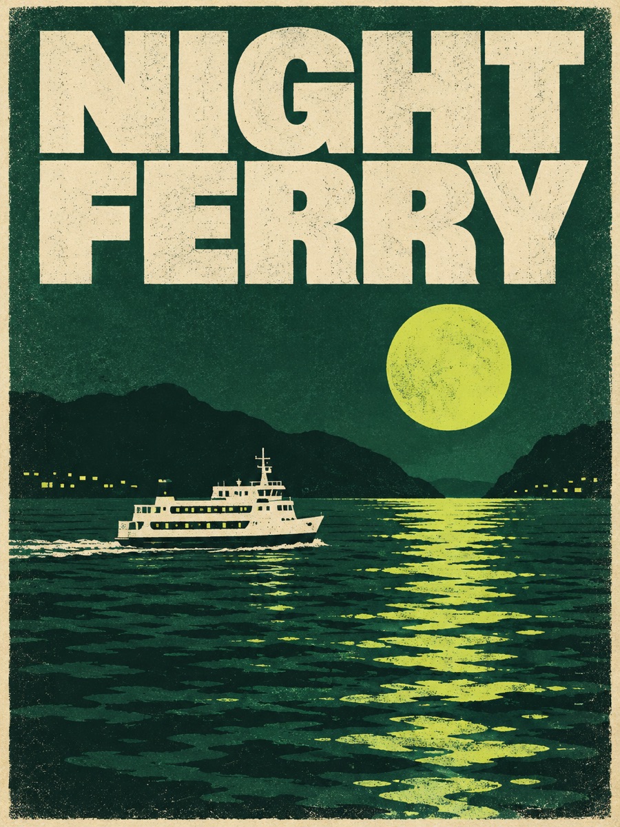 Screen-printed travel poster reading Night Ferry